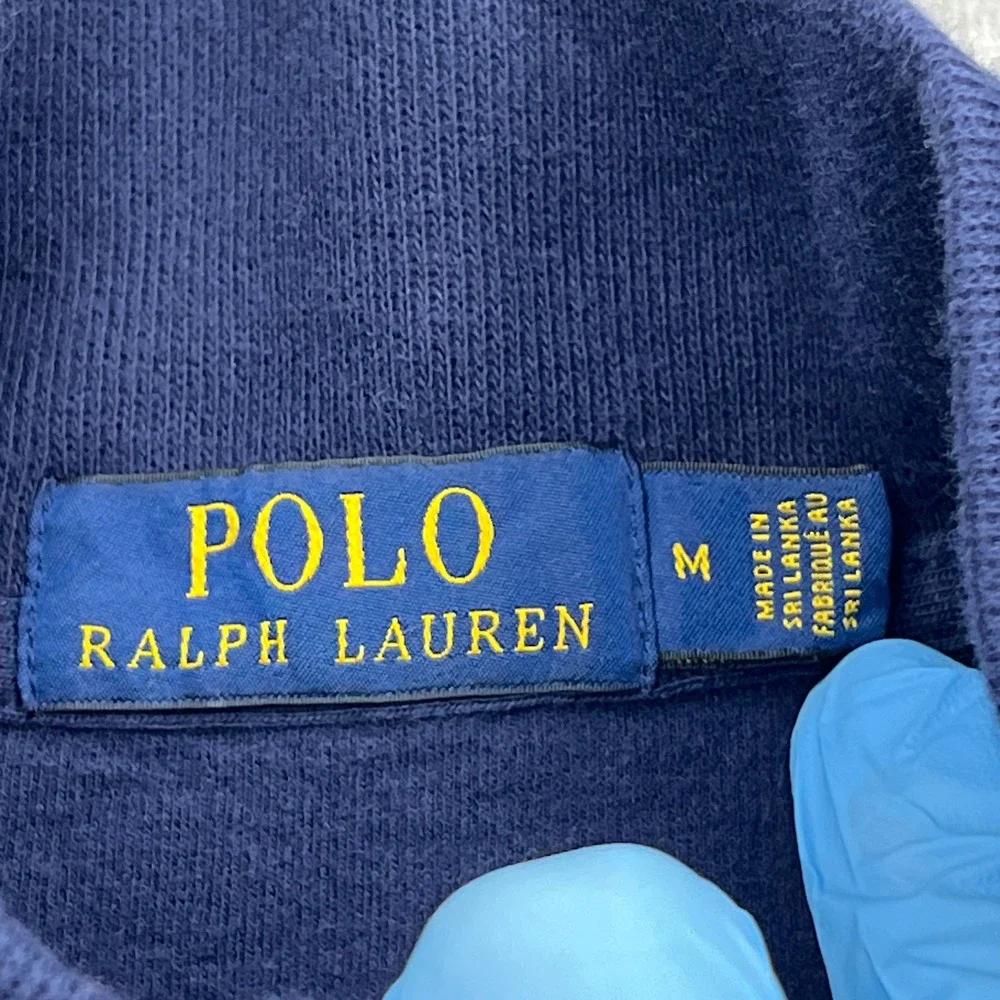 Ralph Lauren Polo Preppy Bear 1/4 Zip Pullover‎ Mens Medium Blue Mock Sweater